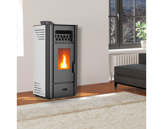 Salamandra a pellets a ar anita 10 kw branco sannover + kit chaminé