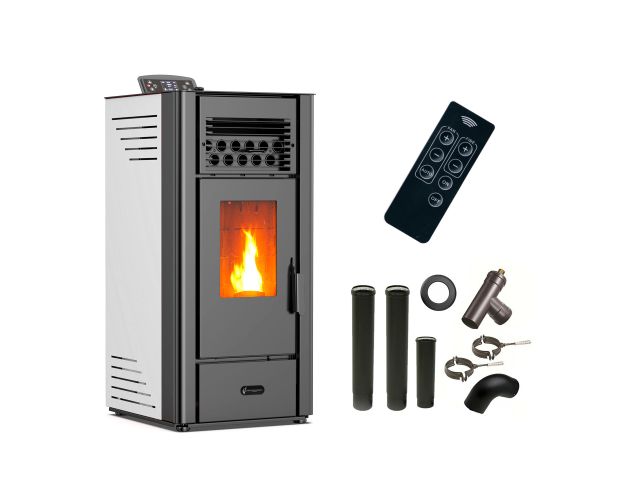 Salamandra a pellets a ar anita 10 kw branco sannover + kit chaminé